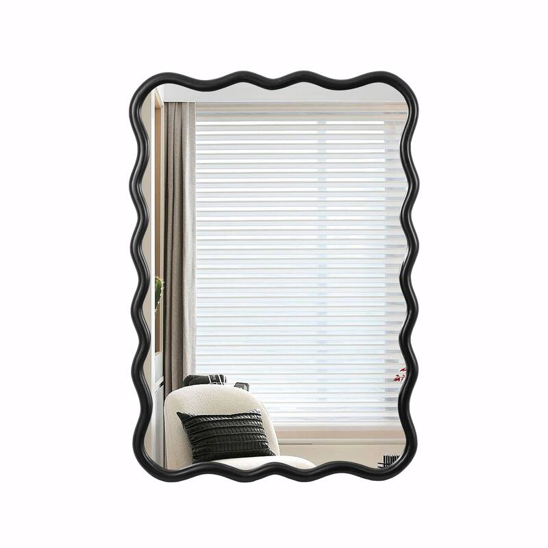 40x28 Inch Solid Wood Wavy Rectangle Mirror