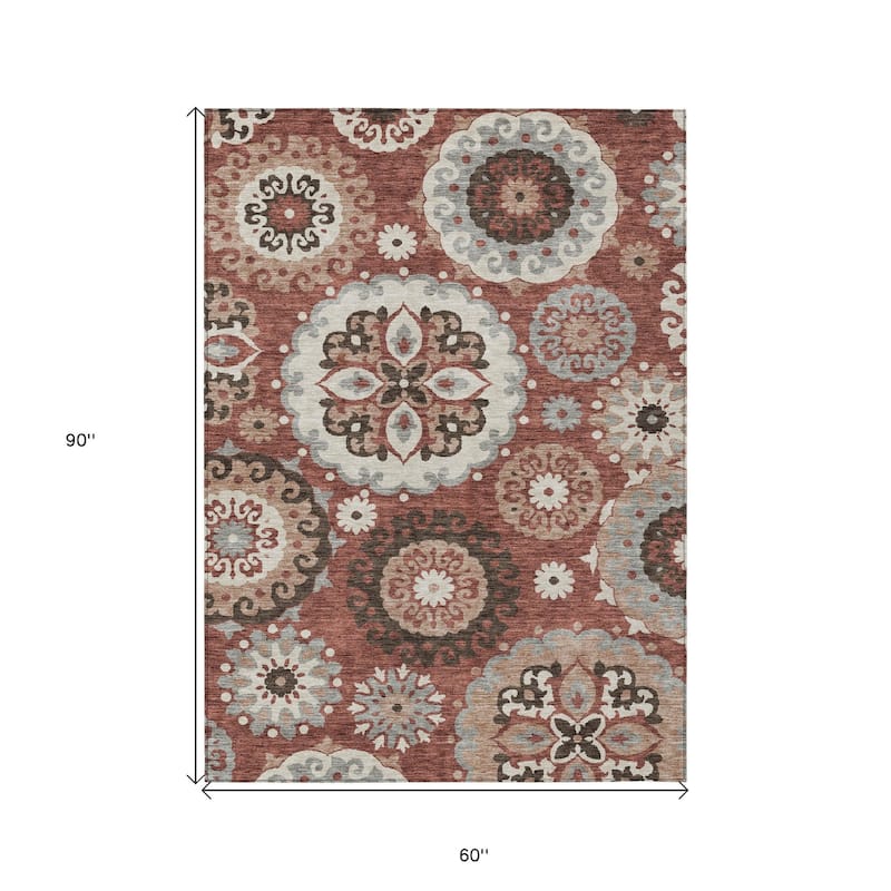 HomeRoots Floral Medallion Transitional Rectangle Outdoor Rug