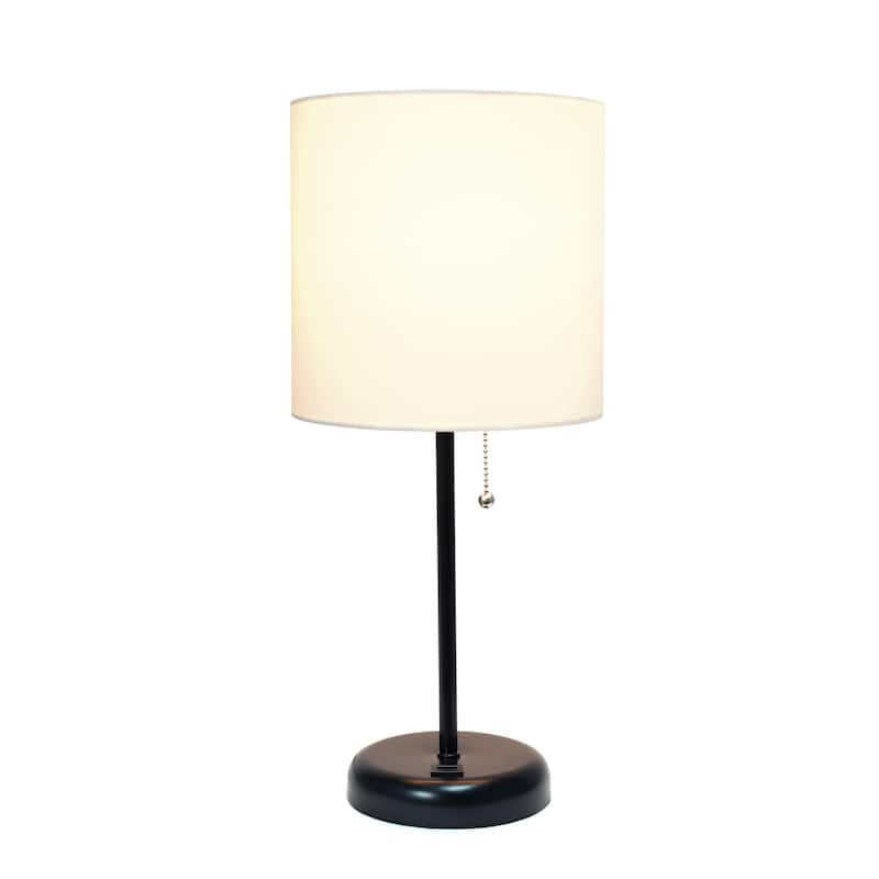White Stick Lamp with USB charging port and Fabric Shade