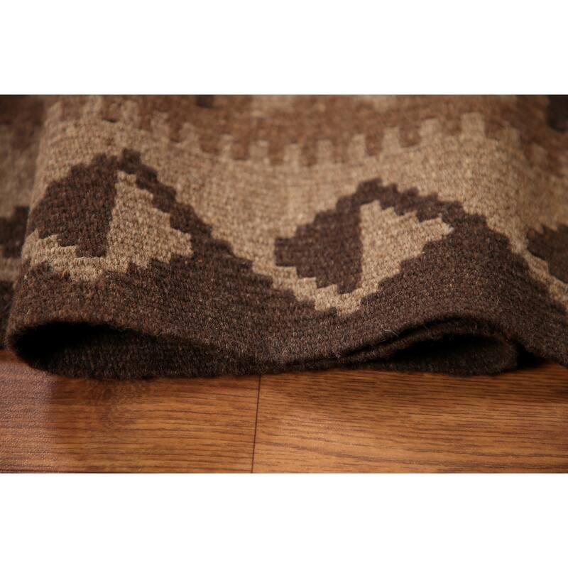 Brown Kilim Oriental Area Rug Hand-woven Wool Carpet - 6'11"x 9'6"
