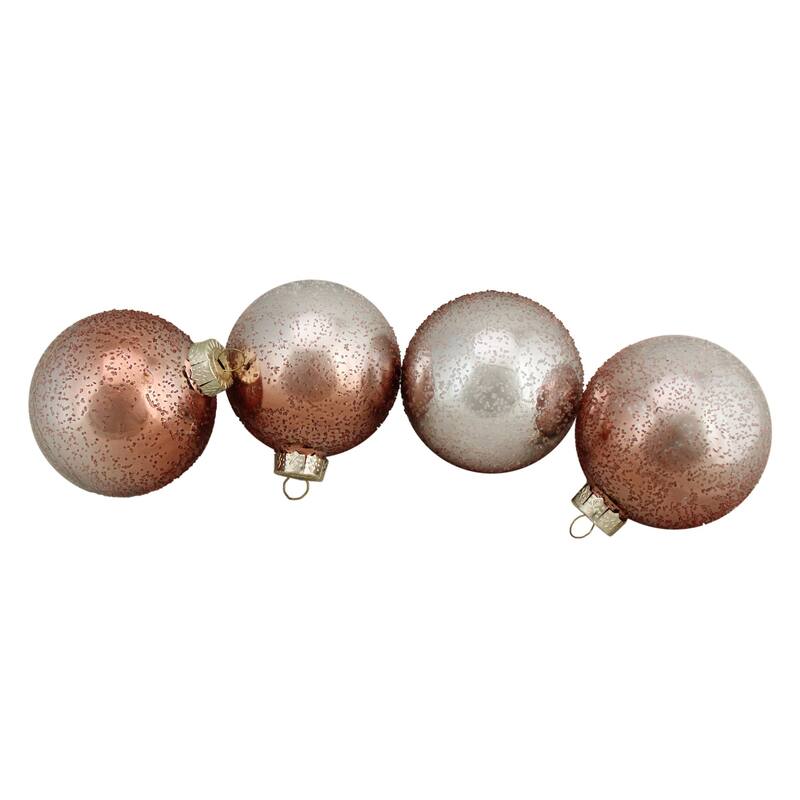 4ct Brown Silver Hand Blown Shiny Glass Christmas Ornament 3.25" - Bronze