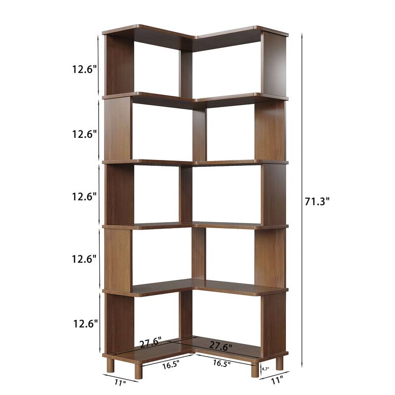 Tall Corner Bookshelf, 6-Tier Oak Storage Rack for Small Space