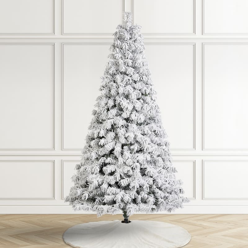Glitzhome 7.5ft/9ft Pre-Lit Flocked Full Spruce Artificial Christmas Tree with C3 Lights Foot Switch