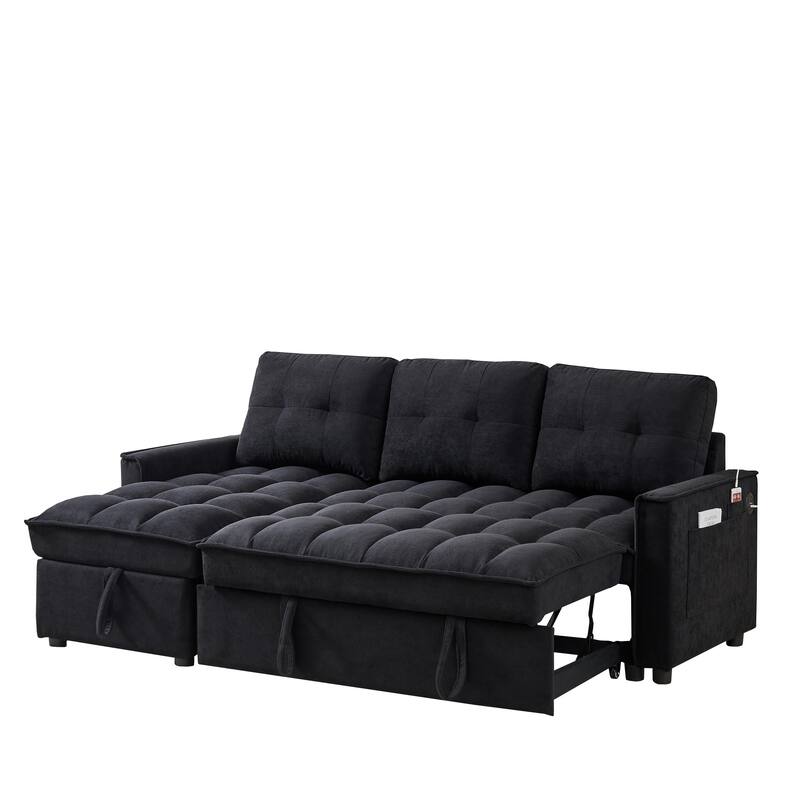 78.75" Chenille Reclining Sectional Sofa with USB/Type-C Charging, Hidden Storage & Ottoman