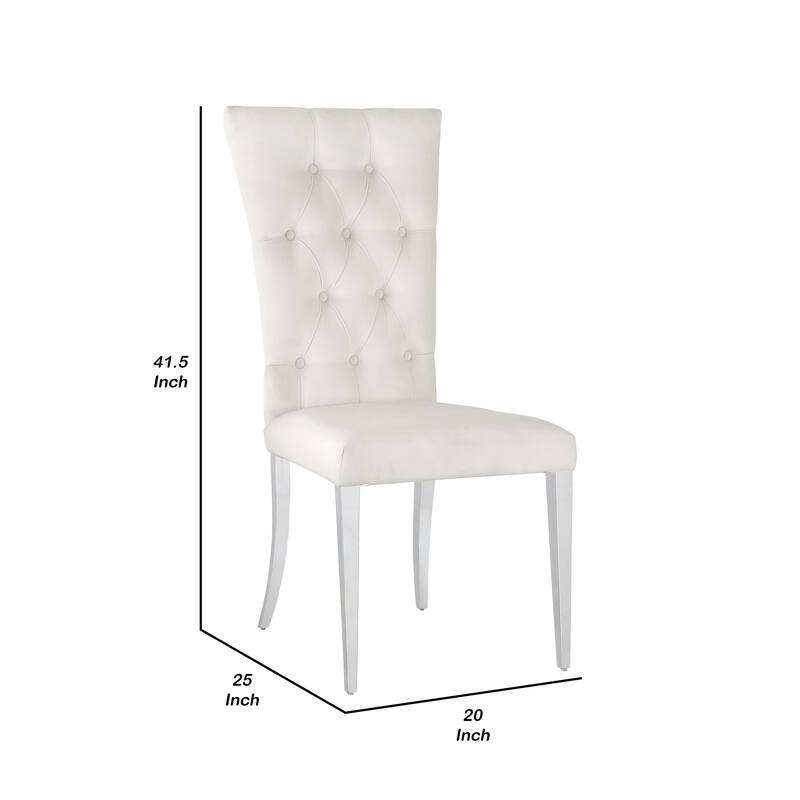 Kery 20 Inch Set of 2 Side Chairs, White Velvet, Tall Flared Tufted Back