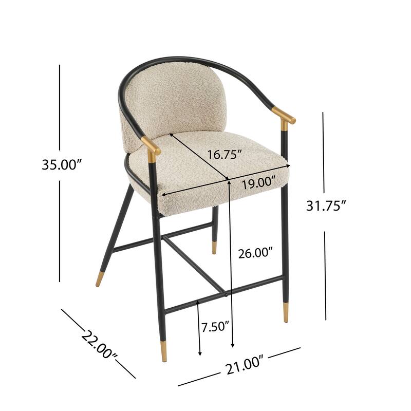 Roomfitters Upholstered Counter Stool Set of 2, Modern Metal Frame Bar Stool for Kitchen Island