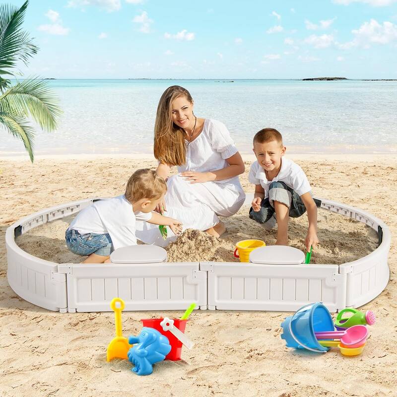 Kids Sandbox w/Cover Weather Resistant Outdoor Sandbox Kit