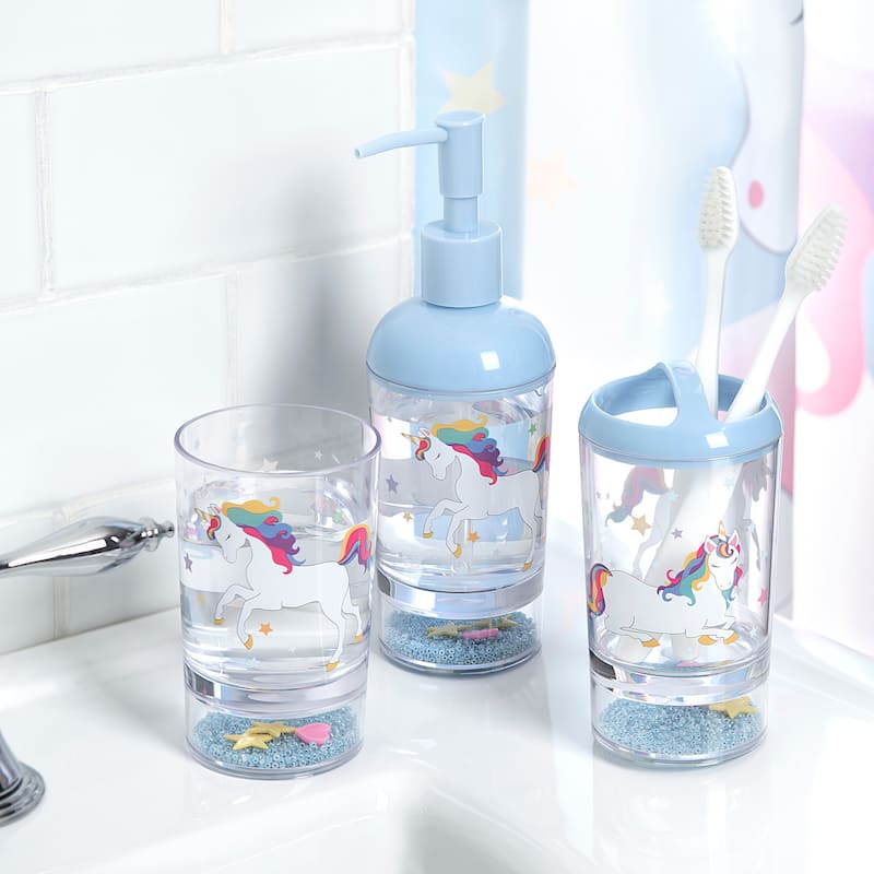 Unicorn & Rainbow 3pc Set Lotion Pump/Toothbrush Holder/Tumbler - 3pc bath accessory set