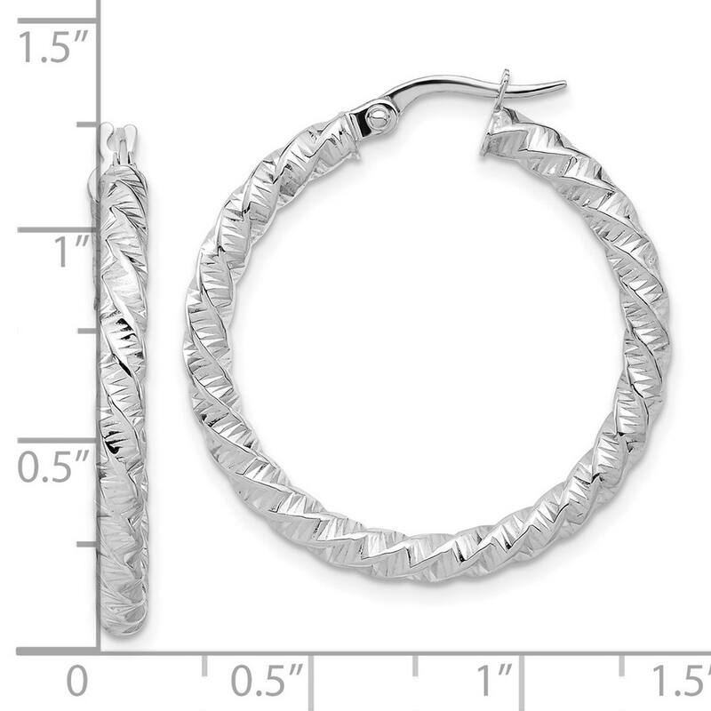 Curata 14k Yellow or White Gold 3x31mm Textured Twisted Hoop Earrings