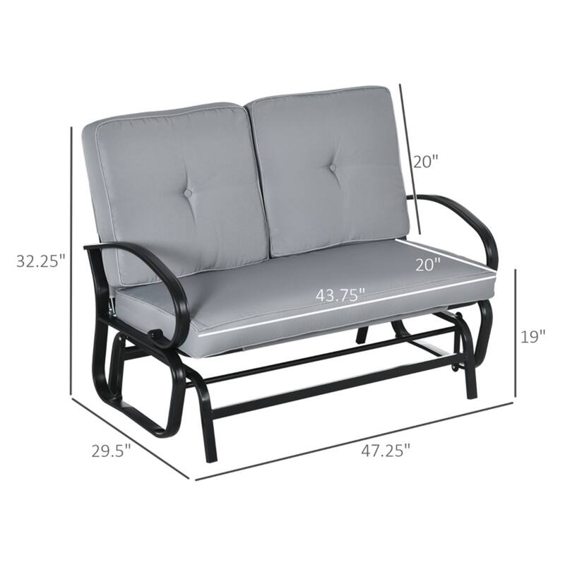 Patio Glider Bench 2-Seater with Cushions and Steel Frame - 47.25" W x 29.5" D x 32.25" H