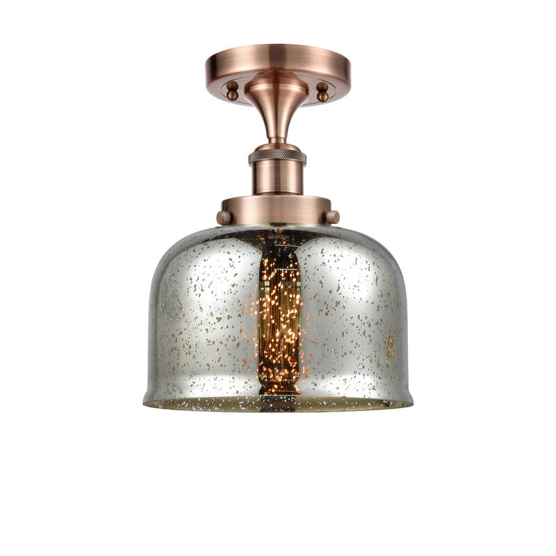 Innovations Lighting Ballston Urban Bell - 1 Light 8" Semi-Flush Mount - Silver Plated Mercury/Antique Copper