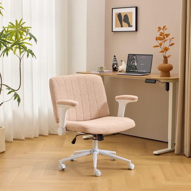 Speckled Chenille Swivel Chair With Flip-Up Arms For Cross-Legged