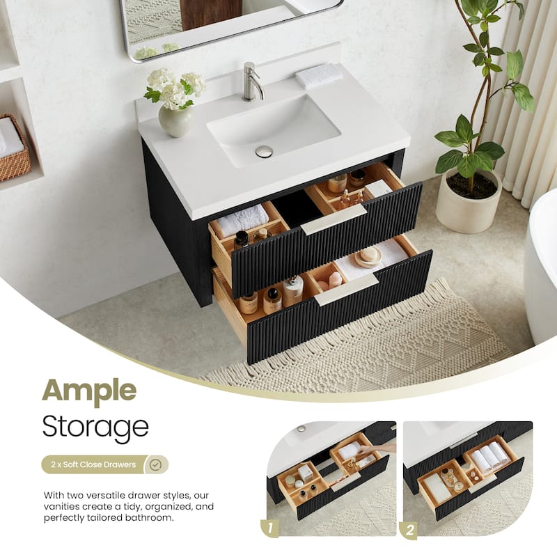 Barcelona Floating Bath Vanity with Quartz Stone Top without Mirror