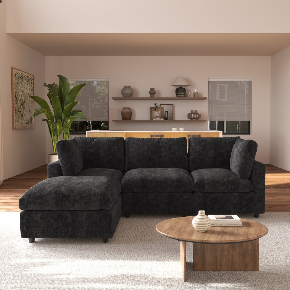 L-shaped Cloud Modular Sectional Sofa Couches with Ottoman for Living Room Down Filled Comfort Minimalist Sectional Couch