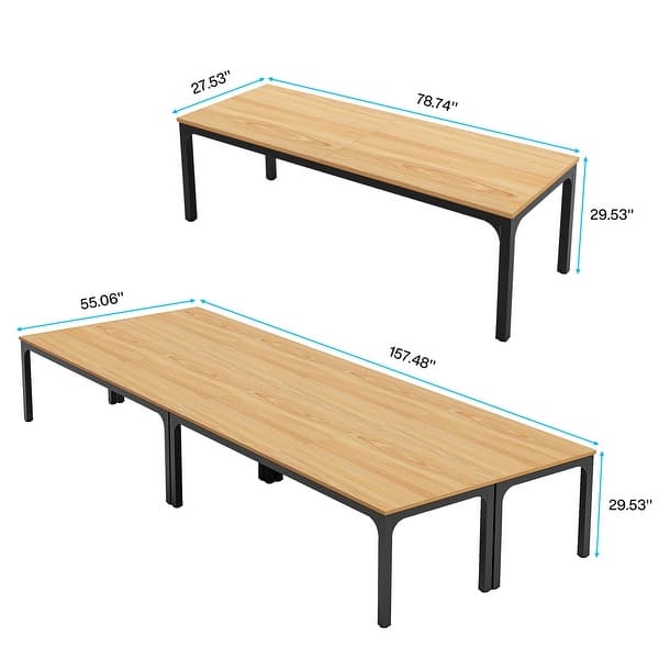 dimension image slide 3 of 9, 13FT Large Rectangle Conference Meeting Seminar Table for 12-16 Person (Set of 4)
