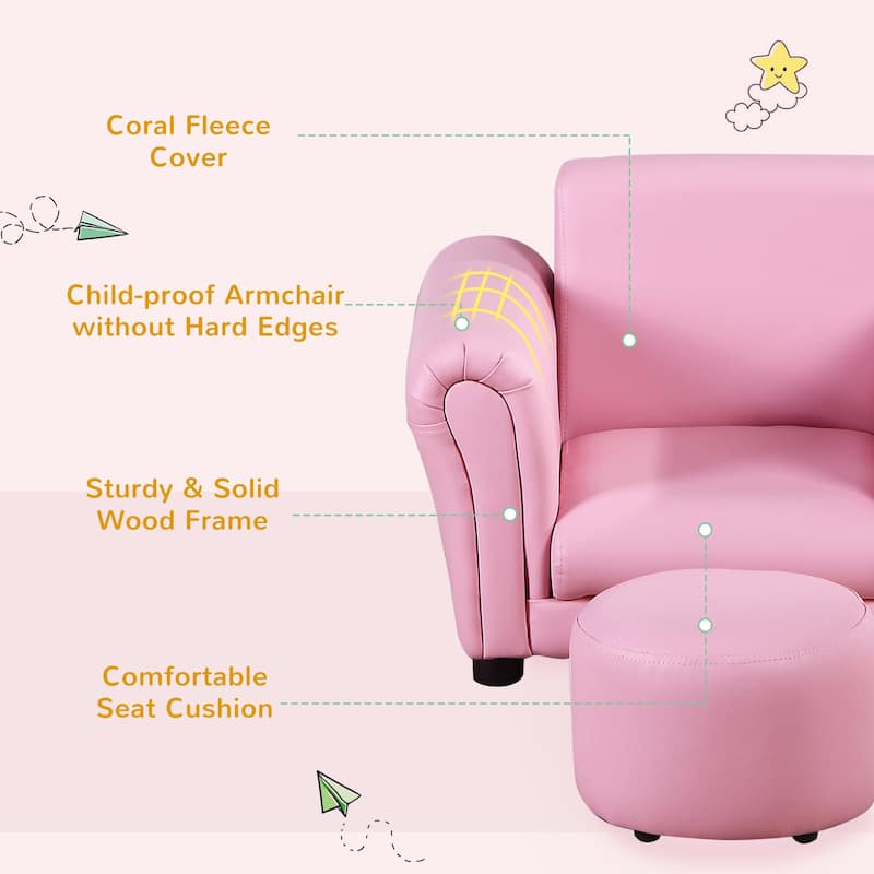 Qaba Kids Sofa Chair with Matching Ottoman for 18 to 36 Months
