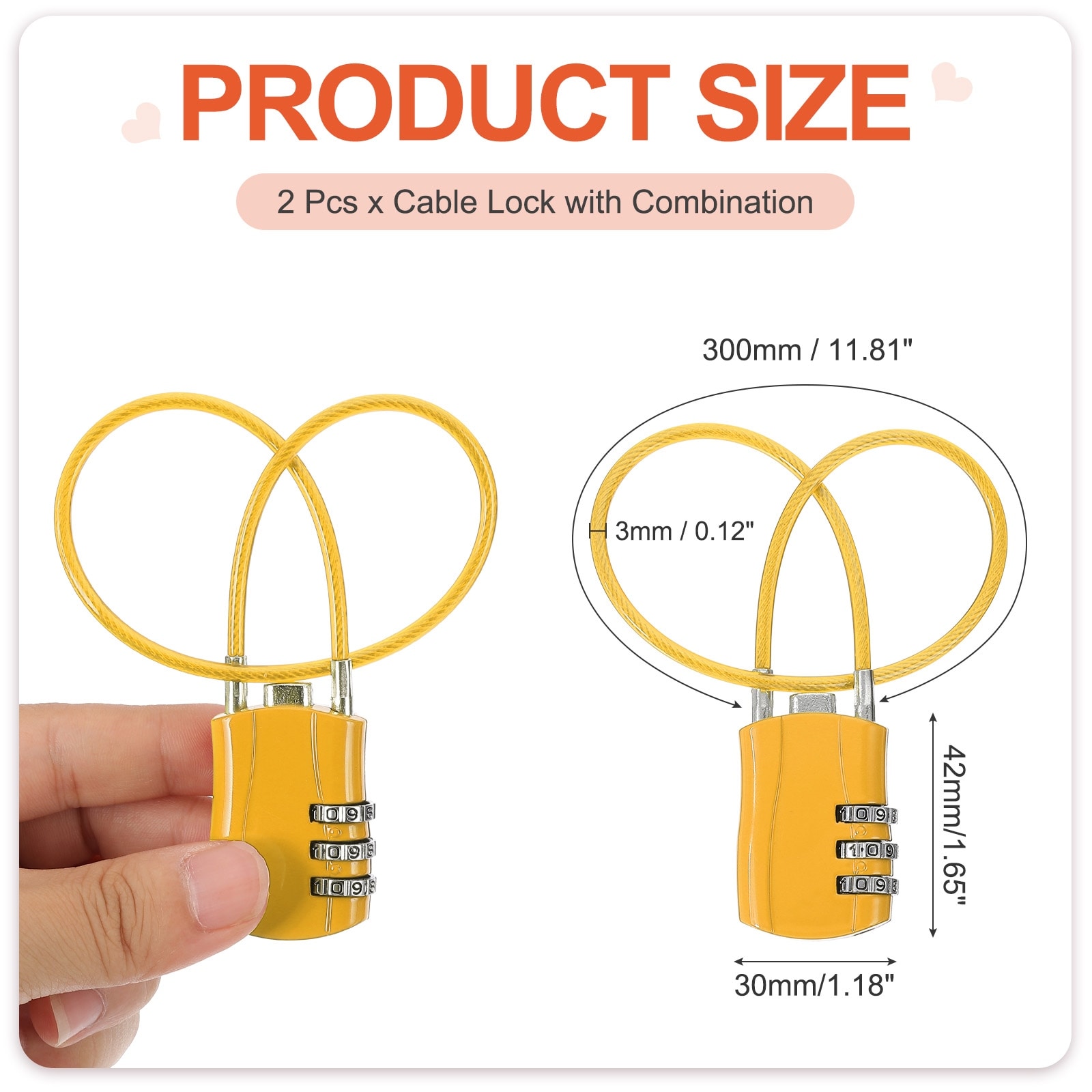 Luggage Travel Lock, Digit Cable Combination Lock Width Body with Long Cable for Suitcase Bag