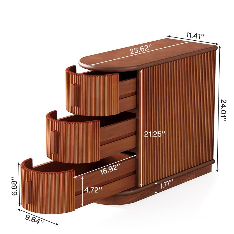 3-drawer Solid Wood ChairSide End Table for Living Room（Set of 2)