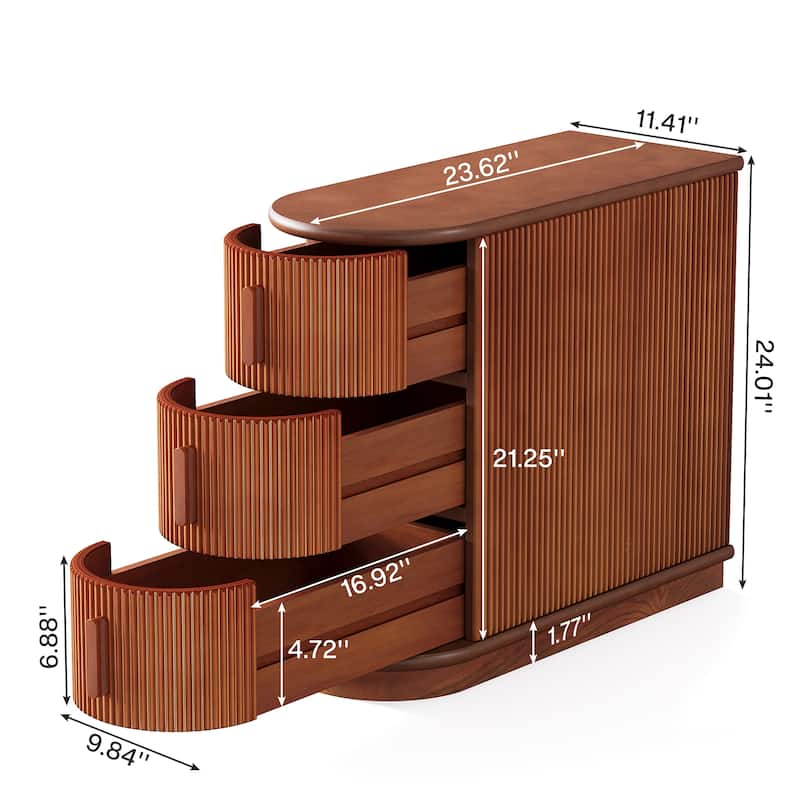 Solid Wood Side End Table with Drawers for Living Room
