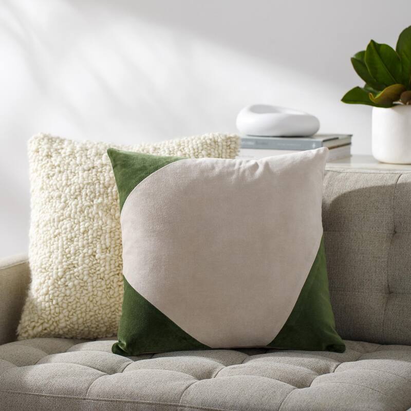 Artistic Weavers Deveron Cotton Velvet Corner Throw Pillow - 18x18 Down Insert - Fren Green