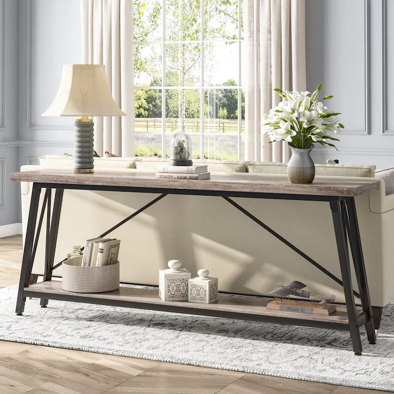 Industrial Wood Console Sofa Table for Entryway Hallway - Light Grey
