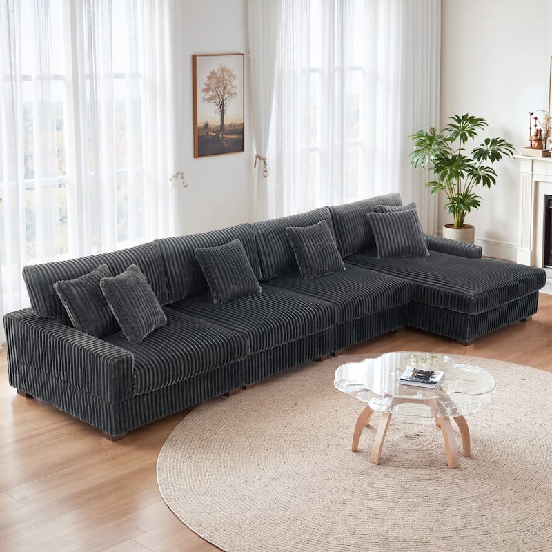 Anne 150" W Oversized Upholstered Modular Sectional Sofa - Grey-Type 1 - Right Facing