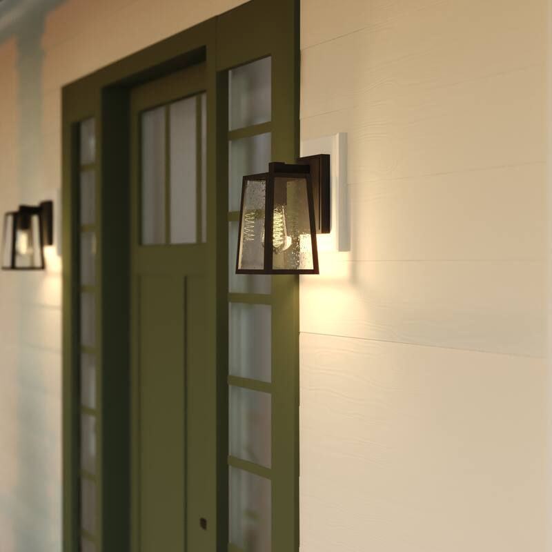 VAXCEL Sutton 1-Light Matte Black Wall Light, Clear Seeded Glass, Use for Exterior Porch Patio Front Door or Garage