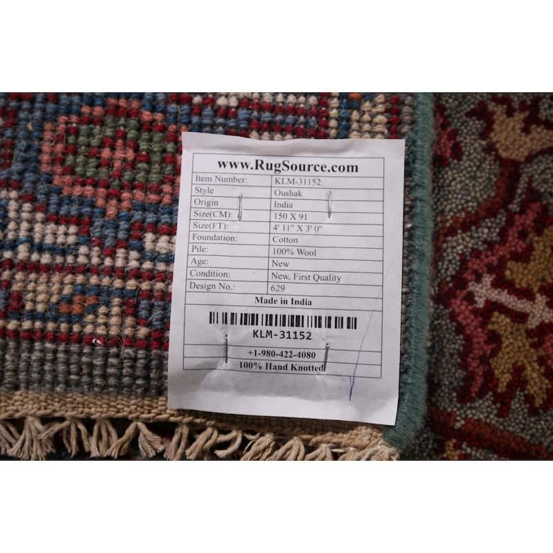 Oushak Indian Accent Rug Hand-Knotted Wool Carpet - 3'0"x 4'11"