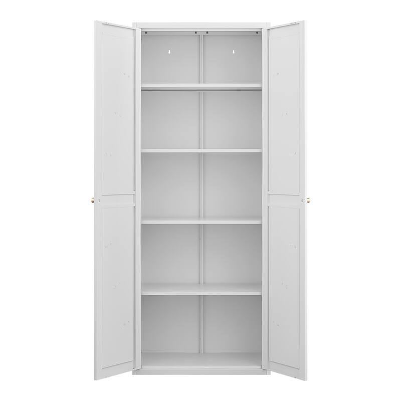 2 Doors Metal Storage Cabinet Kitchen Pantry Cabinet With Adjustable Shelves Tall Steel Cabinet Locker