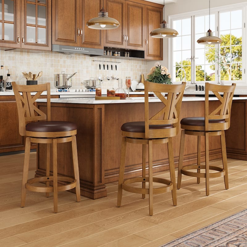 26"/30" Counter Height Bar Stools, Kitchen Wooden Swivel Bar Chairs with Back