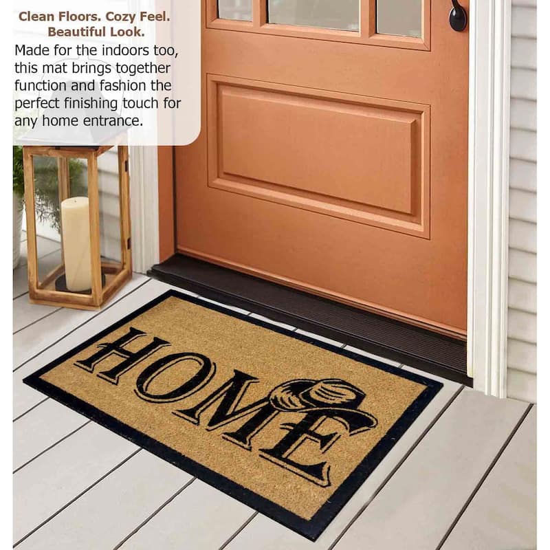 Gardenised Heavy Duty Coco Coir Doormat Non Slip PVC Baking Embossed Welcome Design Natural Coconut Fiber Floor Mat 18x30"