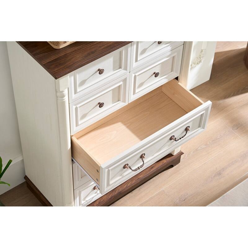 7 Drawer Dresser Chest for Bedroom with Wooden Base and Riser Trim