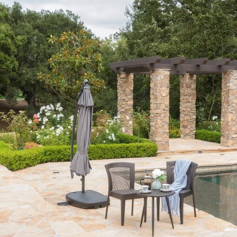 Modern Aluminum Hanging Umbrella with Resin Base, Weather Resistant