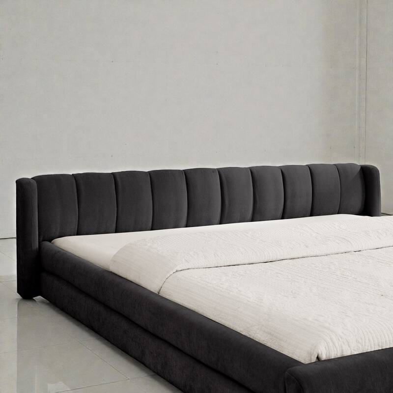 King Size Upholstered Platform Bed Frame with Chenille Fabric, Soft Headboard & Solid Grounded Design for Modern Bedrooms