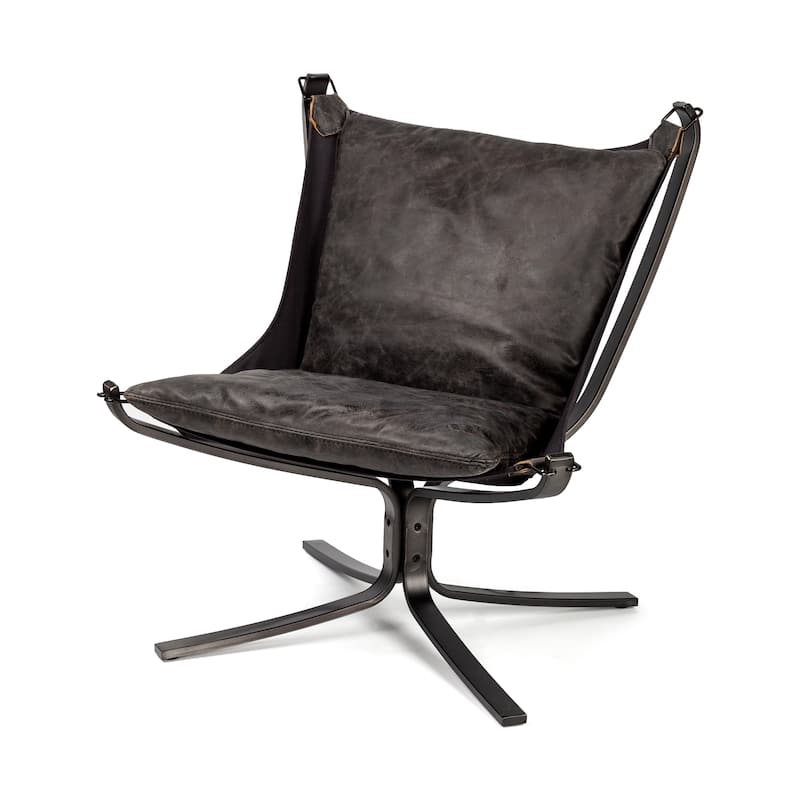 Colarado Black Leather Suspended Seat w/ Iron Frame Accent Chair