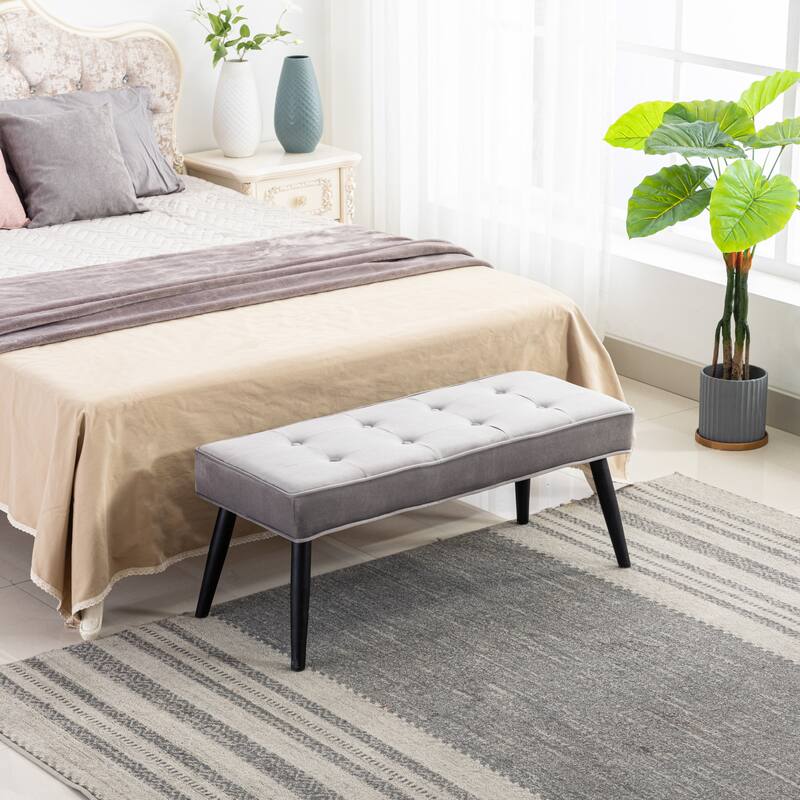 Kipp Velvet Upholstered Button Tufted Bench Ottoman - Grey