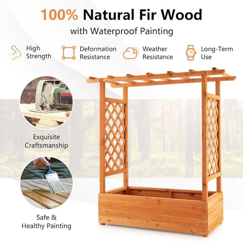 Gymax Raised Garden Bed Planter Box w/ Side & Top Trellis for Vine