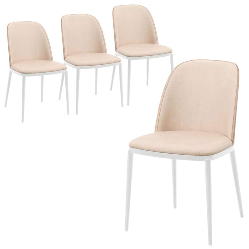 LeisureMod Tule Dining Chair with Upholstered Seat and White Steel Frame, Set of 4 - Walnut/Light Brown