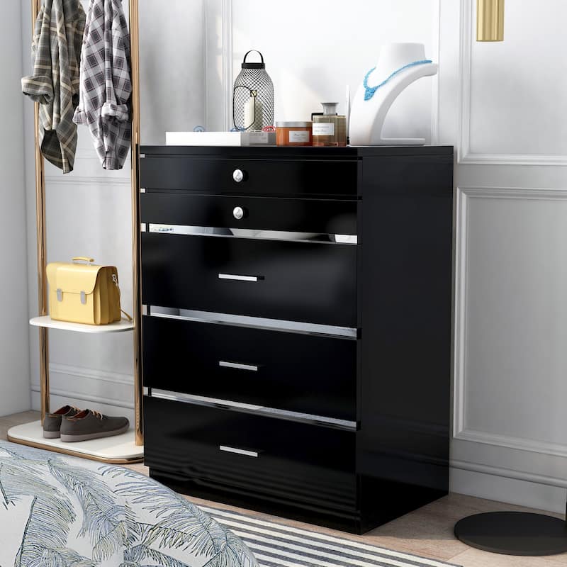 Mary Glam 5-Drawer Jewelry Armoire with Felt by Furniture of America - Black