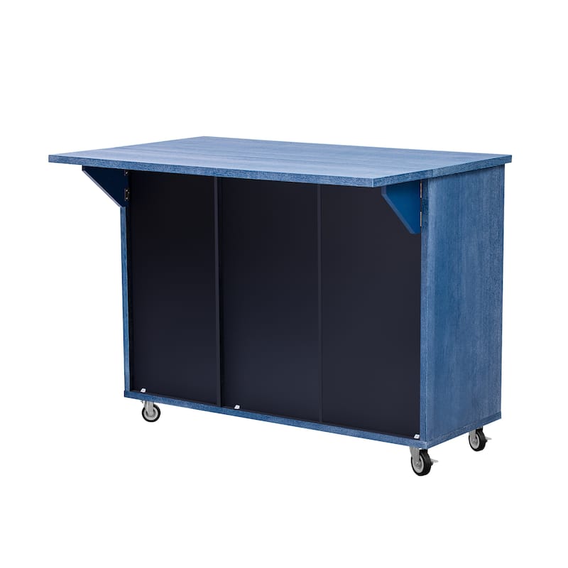 51.2"W 3D Wave Stripes Kitchen Island with Storage, Drop Leaf, Farmhouse Kitchen Island on Wheels Rolling Kitchen Cart