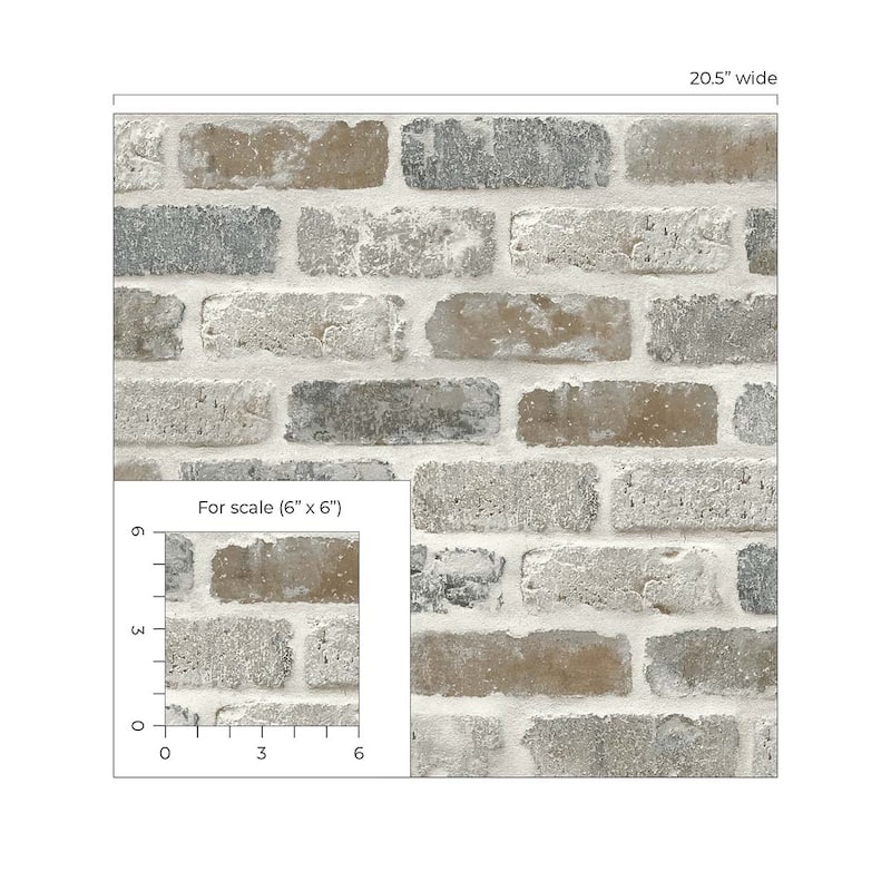 Seabrook Designs Washed Faux Brick Prepasted Wallpaper - 20.5 in. W x 33 ft. L