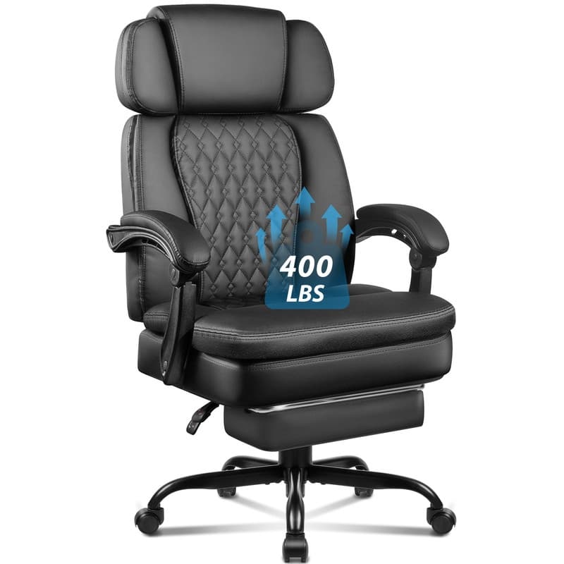 BOSSIN 400lbs Big & Tall Office Chair, Reclining Executive Chair with Footrest, Adjustable Headrest, PU Leather High Back,