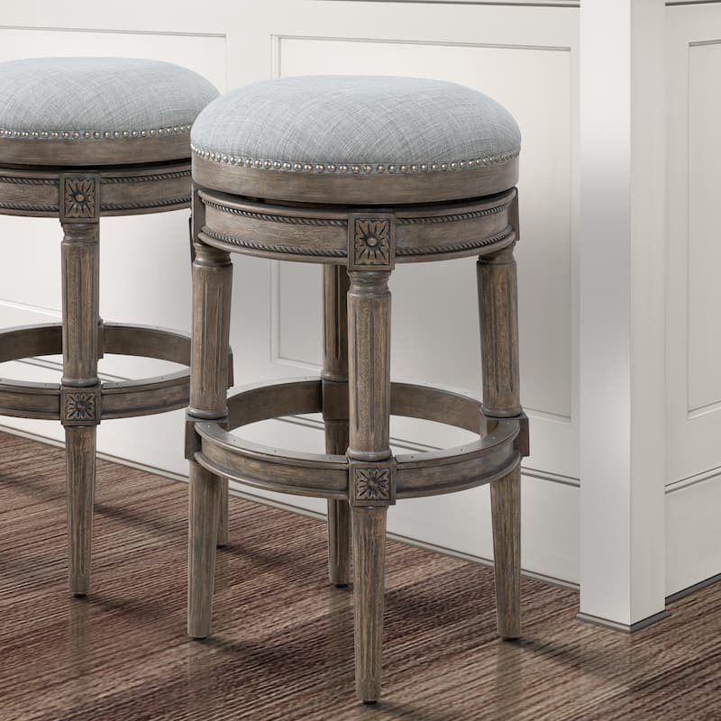 New Ridge Home Goods Chapman Backless Swivel 31"H Bar-Height Stool - Weathered Gray/Gray Seat