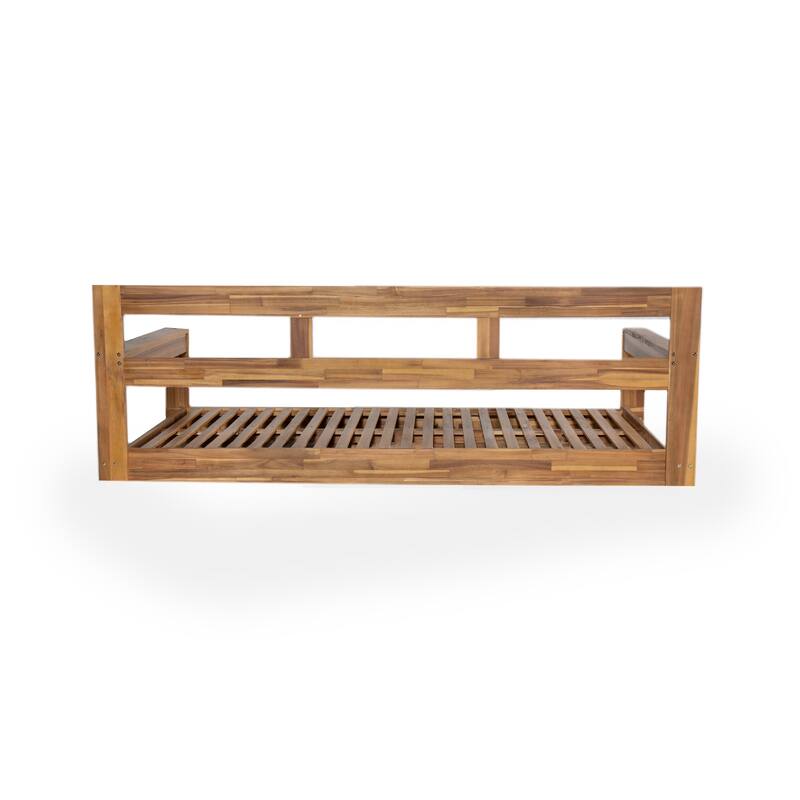 Patio Wooden Twin Size Porch Swing Daybed with 4 Hanging Ropes