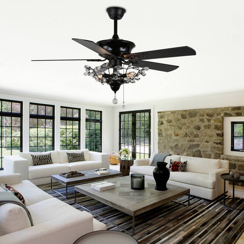 Bella Depot 52-inch Modern 5-Blade Reversible Branches Crystal Ceiling Fan with Light Kit and Remote, 3-Speed - 52"