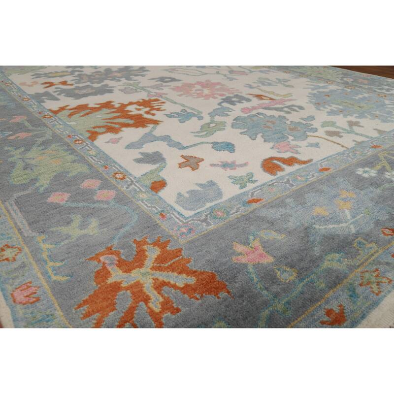 Ivory Oushak Indian Area Rug Hand-Knotted Wool Carpet - 7'9" x 10'3"