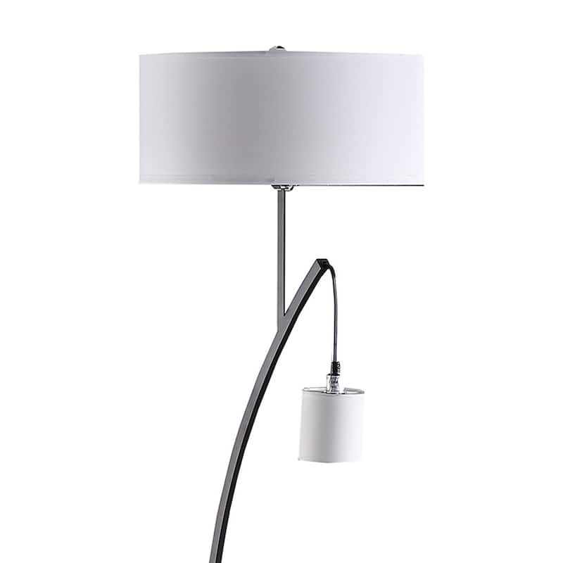 Jiya 59 Inch Arc Floor Lamp, Hanging Design, 2 White Drum Shades, Black