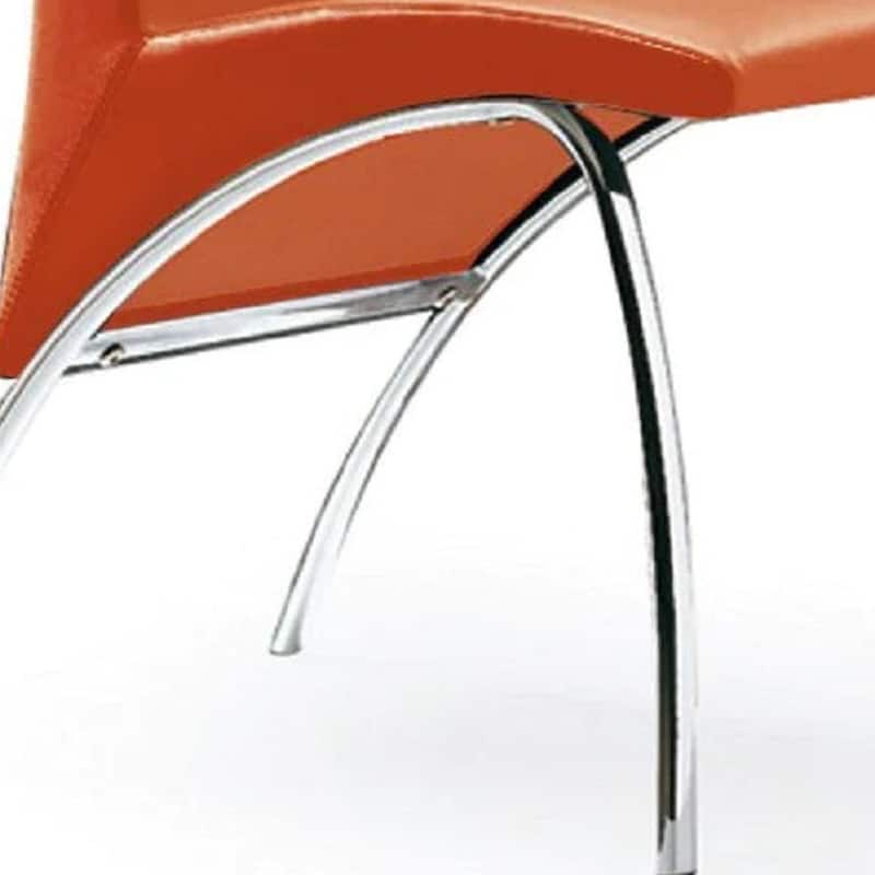 HomeRoots Set of Two Orange And Silver Upholstered Faux Leather Dining Side Chairs - 17 in. x 36 in. x 24.5 in.