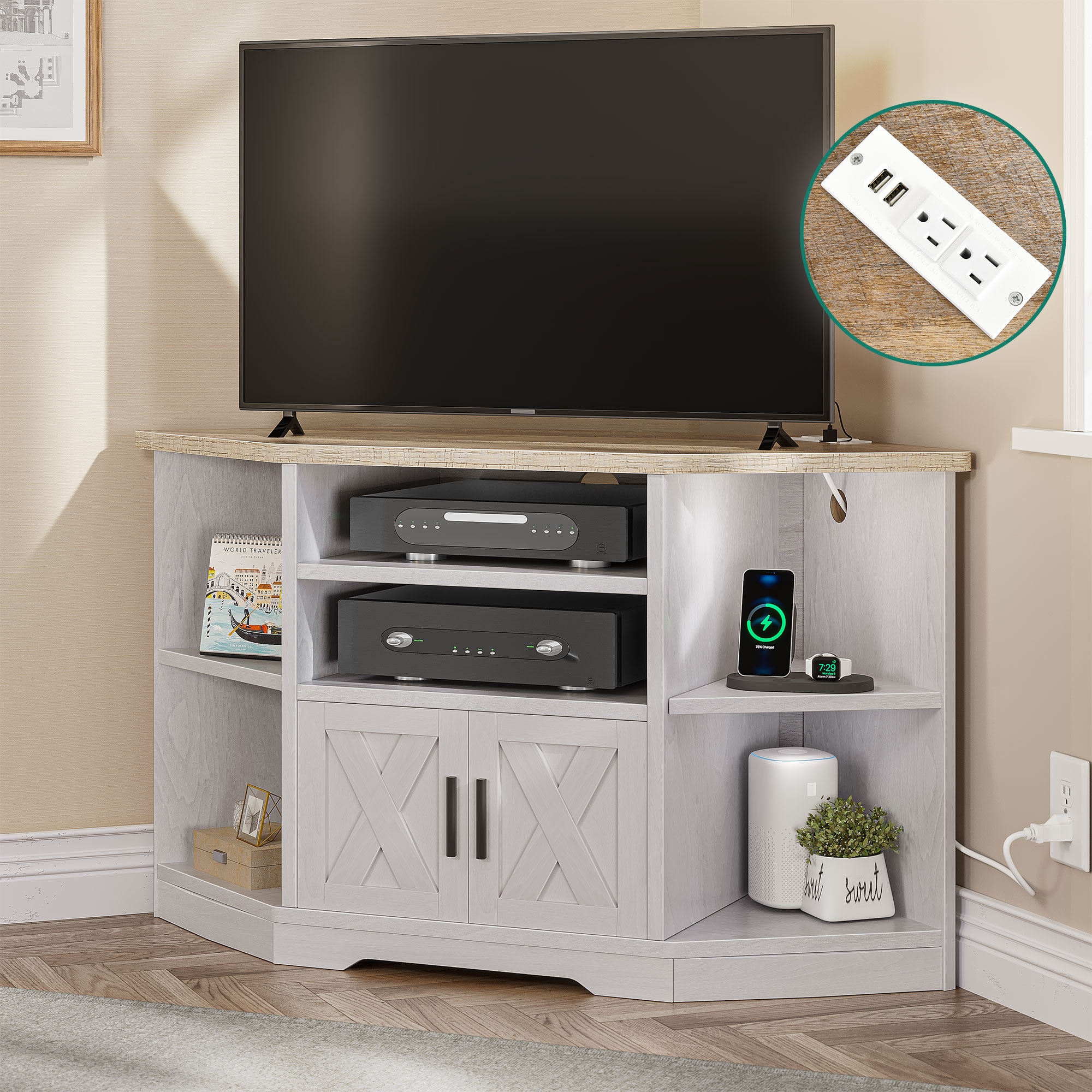 Farmhouse corner online tv cabinet