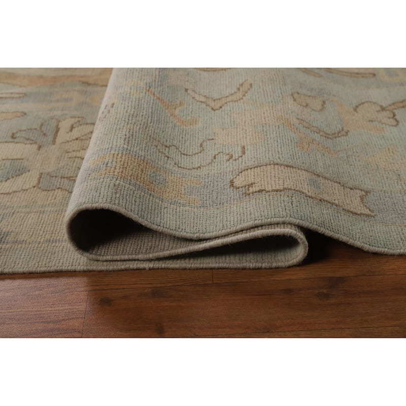 Vegetable Dye Blue Oushak Turkish Area Rug Handmade Wool Carpet - 7'10"x 9'11"